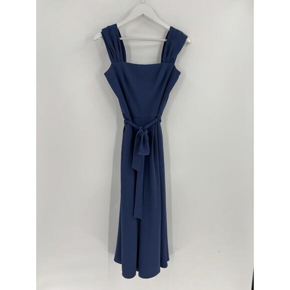Gal Meets Glam Jumpsuit Womens 2 XS Blue Belted Sleeveless Flowy Casual Pockets